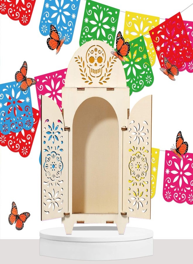 Freesdai 10Pcs Dia De Los Muertos Decorations Wooden Shadow Box Day of The Dead Ofrenda Altar Decor with Papel Picado Butterfly Remembrance Supplies - Image 1